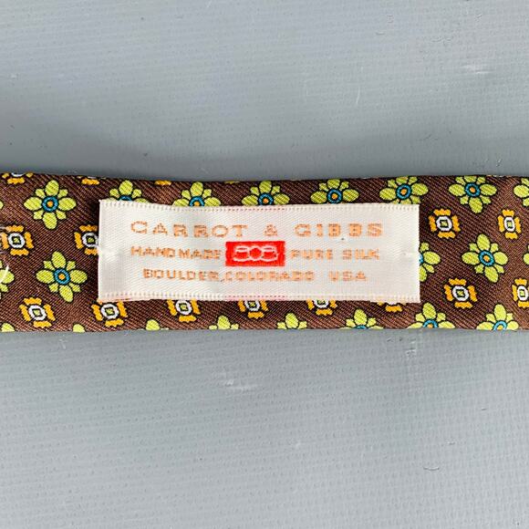 CARROT & GIBBS Brown Green Orange Floral Silk Bow Tie - Picture 4 of 5